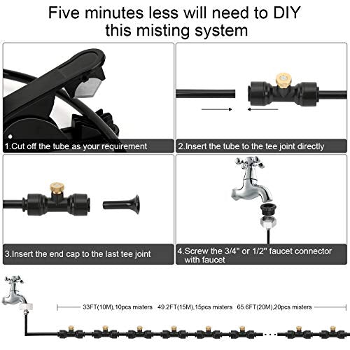 GMAULEE Misting Cooling System, DIY 33FT(10M) Misting Line +10 Brass Mist Nozzles+ a Brass Connector(3/4'') Outdoor Mister System for Patio Waterpark Garden Trampoline Greenhouse - size: 33 ft (10M)+10 Brass