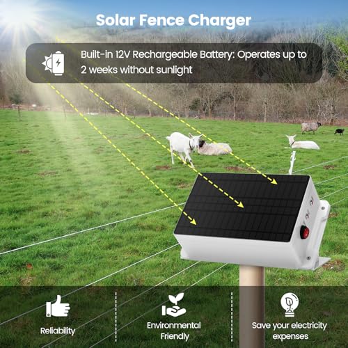 Solar Fence Charger - Briidea Solar Electric Fence Energizer for Up to 5.6 Miles, 0.2 Joule Output, IP66 Waterproof for Livestock, Gardens, Poultry & Predator Control, Easy to Install - color: 0.2 Joule