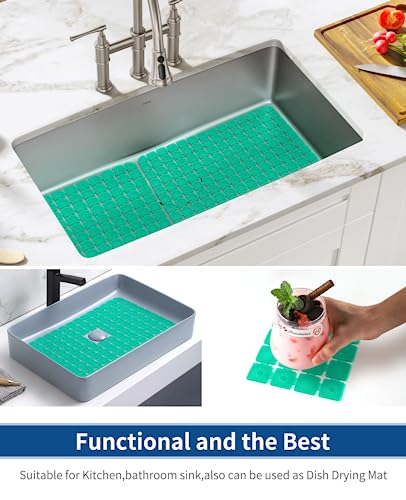 Bligli Sink Mat for Stainless Steel/Ceramic Sinks, 2 Pack 15.8x11.8 inches PVC Sink Protectors for Bottom of Kitchen Sink, Dishes and Glassware drain Mats, Durable and Fast Draining (Green) - color: Green