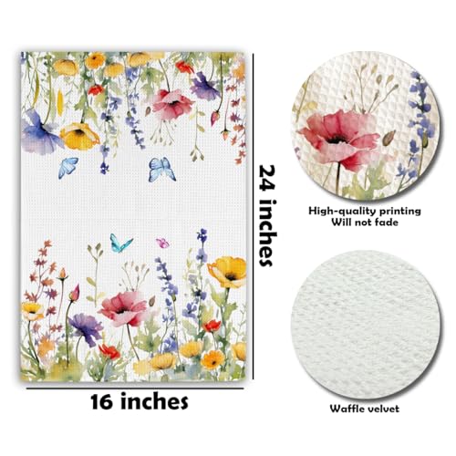 Spring Colorful Flowers & Butterflies Kitchen Towel - 16 x 24 Inches Wildflowers Kitchen Hand Dish Towel - Decorative Fast Drying Home Dishcloth Decor Gifts for Friends Family - A13 - color: Flowers