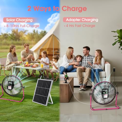 18" Solar Fan for Outside, Ultra-Quiet Solar Powered Fans for Home, 20000mAh Outdoor Waterproof Portable Ventiladores Recargables for Patios Shed Camping Livestock Gazebo Greenhouse
