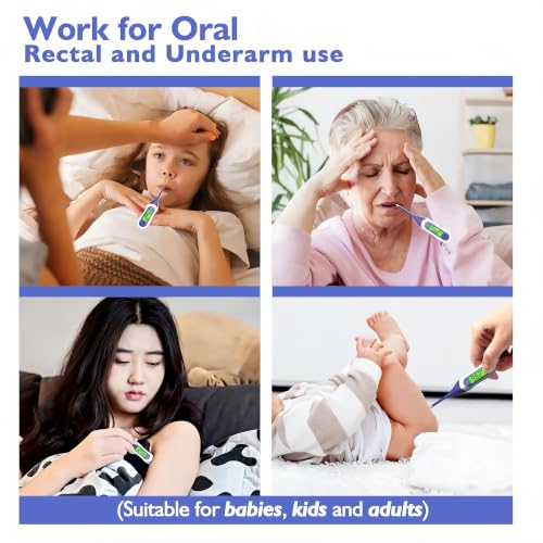 Digital Thermometer for Adults, Kids & Babies, 8-Second Fast Reading Oral Thermometer with Fever Alarm, Waterproof Baby Thermometer for Oral Rectal Underarm, 3-Color Backlit LCD,Storage Case Included - color: Blue