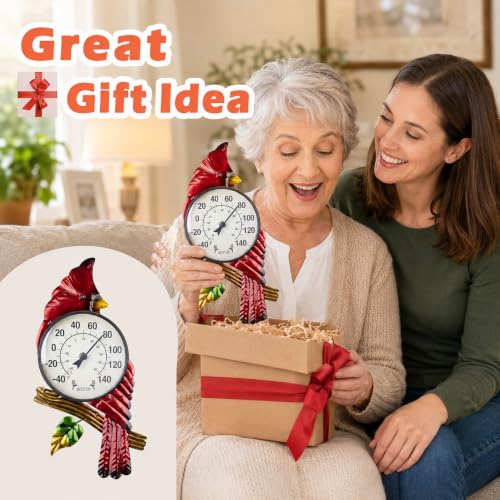Outdoor Thermometer, Cardinal Thermometer for Patio, Yard, Garden | Large Number Wall Mounted No Battery Needed Waterproof