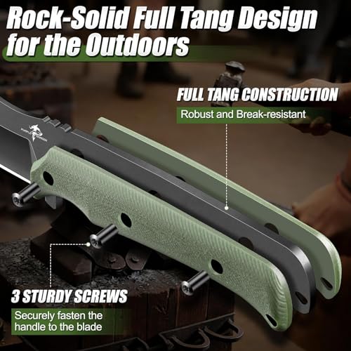 Purple Dragon Fixed Blade Knife - Full Tang Hunting Knife Green | Kydex Sheath, Forged from a Single Piece of D2 Steel, G10 Handle, Gift Box - size: 3 inch