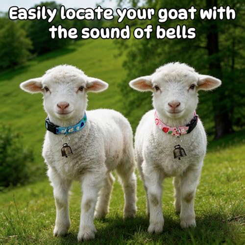2 Pack Goat Collars with Bells，Fruit Adjustable Nylon Set | Sheep Grazing Copper Bells & Adjustable Nylon Collar for Small Farm Animal Sheep Calf Cow Accessories(13.7"-20.5") - color: Pink Printing + Blue Printing