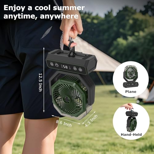 V JULES.V Portable Fan for Bedroom,40000mAh Rechargeable Desk Fan with Smart APP Remote Control,Misting Fan with RGB Lights,Timer,5 Speed Camping Fan for Travel,Tents,Beach,Office,Outdoor-Army Green