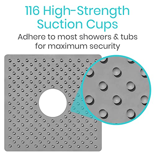 Vive Shower Mat - 22" by 22" Square Non Slip Large Bath Mat for Bathtub - Patented Design - Suction Cup Traction Skid Pad for Stalls Floors Tub - Textured Rubber with Drain Hole | Patented Design - Suction Cup Traction Skid Pad for Stalls Floors Tub - Tex