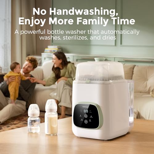 Momcozy KleanPal Pro All-in-One Bottle Washer, Sterilizer & Dryer - White | 9 Cleaning Modes Baby Bottle Washer for Bottles, Pump Parts & Baby Essentials, Time-Saving & Hands-Free, 26 Spray Jets - color: White