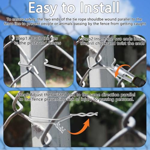 200 Pcs T Post Clips Kit, Metal Wire Fence Clip & 1 Drill Chuck, Galvanized Steel Tie Preformed T-Post Fence Clips 11 Gauge Fence Ties Fast Installation Farm Garden&Livestock Fencing T/U-Posts(Silver) - size: 200PCS