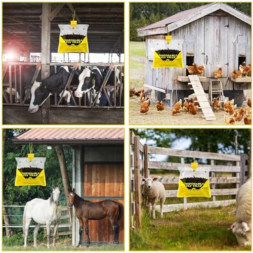 4 Pack Outdoor Fly Trap Bags Hanging - 4 * 30g Bait, Durable, Effective | Bug Hunter Catcher Killer Repellent for Stable Horse Barn & Farm | Disposable | Easy to use | Large Capacity - size: 4 pack