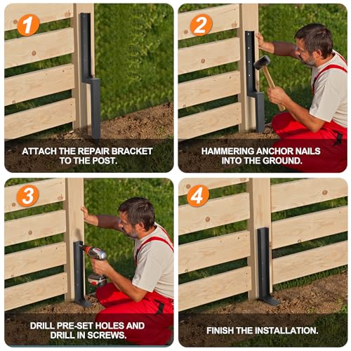 ArlinaL Fence Post Repair Kit, Thickened Steel Anchor Ground Spike | 2 Pack Heavy Duty Repair Stakes for Repair Tilted, Broken Wood Fence