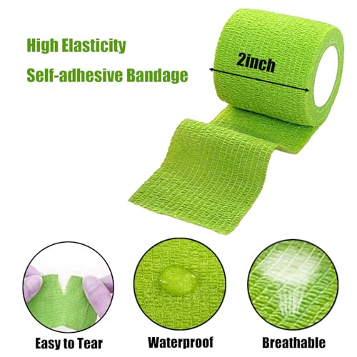 2 Inches Self Adhesive Bandage Wrap Bulk, 6 Pack, Grass Green | Breathable Self Adhesive Vet Tape for Pets, Stretchy Sports Cohesive Bandage Wrap for Athletic, Wrist and Ankle - color: Grass Green