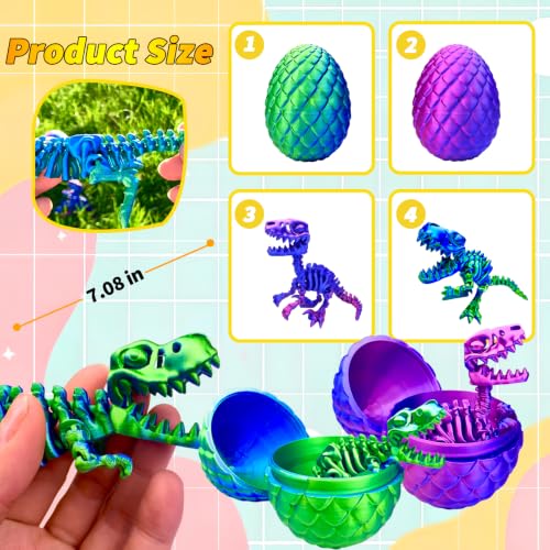 2 Packs，7.08" 3D Printed Dinosaur Skeletons Toys,Dinosaur Egg, Flexible，Animals,Fidget Toy,Desk Executive Toy，Easter Eggs Basket Stuffers,Toys for Boys Kids Teen 5-7 4-6 8-12 - color: D-21