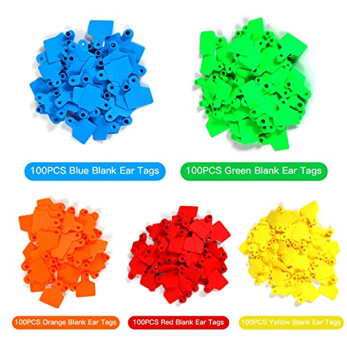 Blank Cattle Ear Tags - 100PCS Plastic Livestock Ear Tags Farm Animal Tags ID Tags Red Yellow Green Blue Orange Ear Tagger Cattle Ear Tags for Cow Cattle Sheep Goats Pigs Hogs Mark Label (Yellow) - style: Yellow