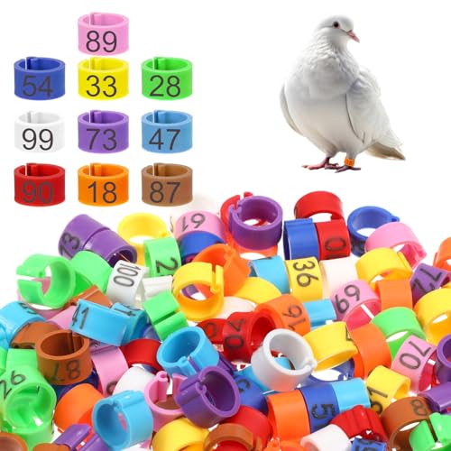 100Pcs Chicken Leg Bands, 8mm Birds Leg Rings | 10 Color Readable Numbered Chicken Leg Rings Clip-On Poultry Foot Ring for Baby Chick Bantam Finch Dove Small Birds