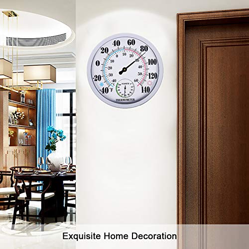 Indoor Outdoor Thermometer Large Wall Thermometer-Hygrometer Waterproof Does not Require Battery (White) - color: White1, size: 10 Inch