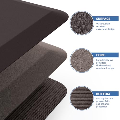 0.8" Thick Kitchen Mat Cushioned Anti Fatigue Rug Comfort Floor Mats | Water-Resistant, Non-Slip, Easy to Clean Comfort Floor Mat for Kitchen, Sink & Office, Multiple Colors & Sizes, 39" x 20" - color: Chocolate, size: 39"L x 20"W x 0.8"Th