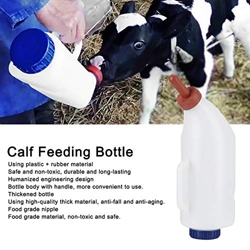 Calf Feeding Milk Bottle, 4L Plastic and Rubber Cattle Farm Bottle with Detachable Nipple, Handle for Easy Access