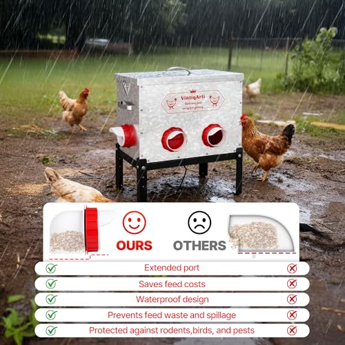 Automatic Chicken Feeder 40LB - 6 Gravity-Fed Chicken Feeders Reduce Waste, Adjustable Legs & Secure Lid, Heavy-Duty Galvanized Steel for Coops (Bright Silver) - color: Bright Silver