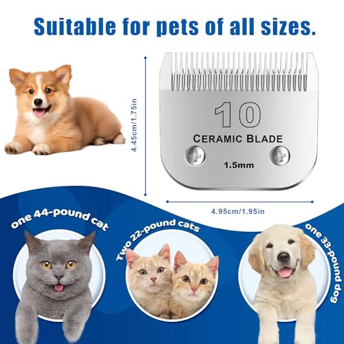 10# Detachable Pet Dog Grooming Clipper Ceramic Blade,Compatible with Andis Size 10 Cut Length 1/16"(1.5mm),Compatible with andis/wahl/Oster Dog Clippers 3PCS - color: Silvery-2