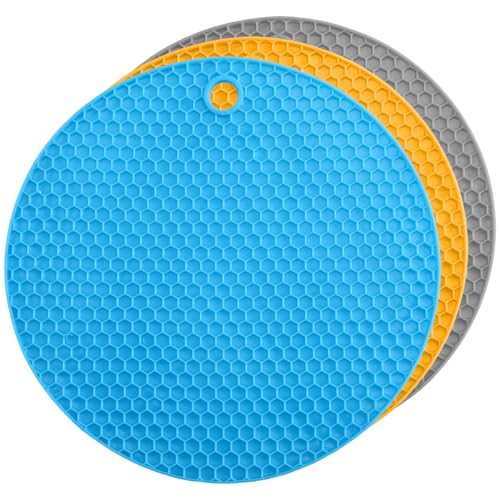 3Pcs Rubber Jar Opener,Round Large Jar Opener Gripper Pad Kitchen Non-Slip Coasters for Weak Hands,6.7x6.7Inch(Gray,Blue,Orange) - color: Gray, Blue, Orange
