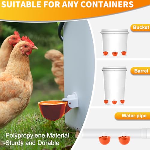 Chicken Water Cups 12 Pack, Automatic Filling Waterer Feeder Bowl, Gravity Poultry Watering System, Chicken Water Dispenser, Chicken Coop Accessories for Hens, Duck, Goose, Turkey (Orange) - color: Orange 12cups