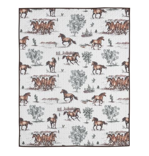 De Leon Collections Rustic Trails Western Horse Quilt Throw Blanket | Rustic Ranch & Desert Scene Design