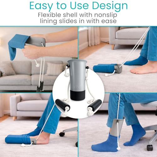 Vive Sock Aid Device for Seniors and Shoe Horn Kit - Sock Puller Aid Easy | On and Off - Shoe Horn Long Handle - Adjustable