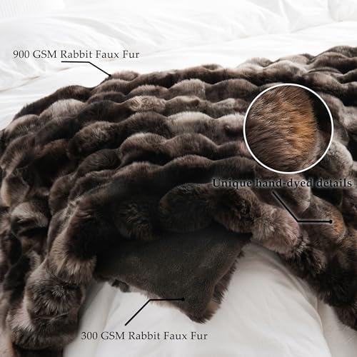 BENVWE Fluffy Faux Fur Throw Blanket for Couch, Soft Plush Thick Cozy Fuzzy Luxury Minky Bubble Blanket for Home Living Room Decor Gift for Women, Tie-dye Coffee, 60" x 80", 1100GSM - color: Tie-dye Coffee, size: Twin(60" x 80")