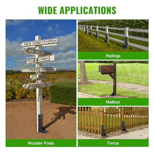 4-Pack 3.74" Width Fence Post Repair Kit, 24in Total Length Heavy Duty Ground Spike Anchor for Wooden Post Repairing Tilted/Broken Posts - size: 4'' 4 Pack