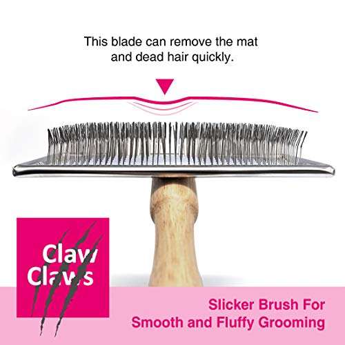 Pet Slicker Brush for Medium Dogs, Wooden Handle with Stainless Steel Soft Pins, Gently Remove Tangled, Loose Undercoat and Mats Hair, Pet Grooming Brush Tool (6.6") - size: 1 Count (Pack of 1)