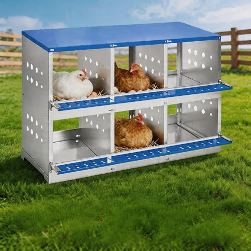50.39" Metal Chicken Nesting Box, 4-Compartment Poultry Nest Box with Perch and Ventilation Holes, Blue Roof Hen Laying Box for Up to 8 Chickens - color: Blue A, size: 37.8"L x 18.9"W x 28.0"H
