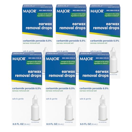 MAJOR Earwax Removal Drops with 6.5% Carbamide Peroxide, 0.5 Fl Oz (6-Pack) | Helps Soften, Loosen, and Remove Excess Earwax, Gentle & Safe Earwax Removal Aid for Adults & Children 12+ - size: 0.5 Fl Oz (Pack of 6)
