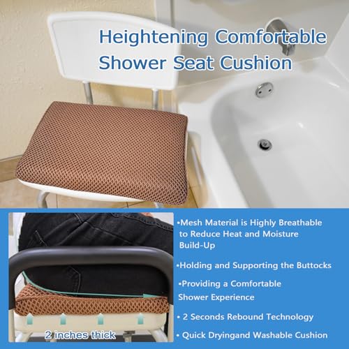 REEZEIVI Shower Seat Cushion,Silicone Non-Slip Base for Elderly & Disabled | Raised 4D mesh shower pad, soft breathable, washable quick dry, silicone non-slip bottom - size: Brown