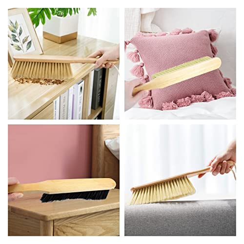 2 Pieces Dust Brush Hand Broom Wooden Bench Brushes with Soft Bristles Counter Brush with Long Wood Handle Household Cleaning Brush for Sofa Bed Pet Fireplace Car (Brown, Yellow) - color: Brown, Yellow