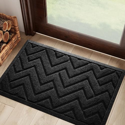 Black Geometry Outdoor Indoor Entrance Doormats, Absorbent Durable Heavy Duty Welcome Front Door Mat,Thick Natural Rubber Back,Easy Clean Entryway Mat 17x30 Inch, Low Profile - color: Black, size: 1'5" x 2'6" (Rectangular)