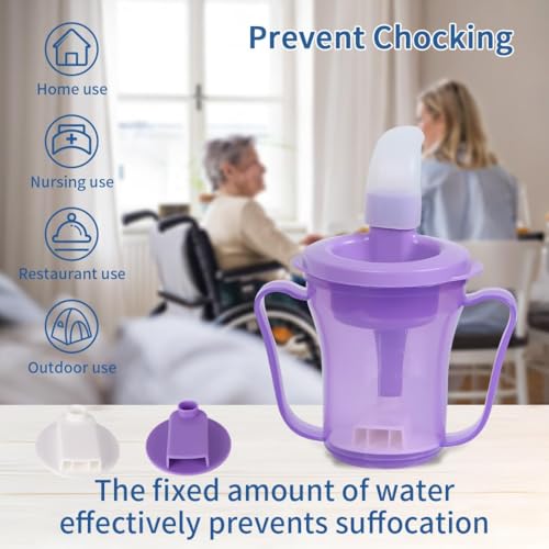Dysphagia Regulating Drinking Cup for Swallowing and Disorders People,Dispenses 5cc or 10cc of Liquid Each Time,Helps to Prevent Choking - color: Purple Body