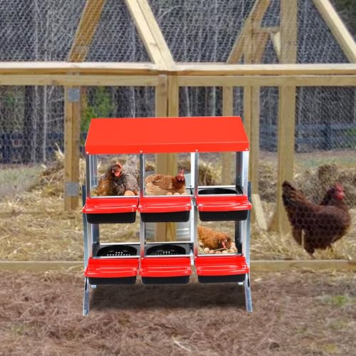Chicken Nesting Box, 6 Hole 2 Layer Hen Nest Boxes with Legs, Roll Away Eggs Laying Boxes,Cleanable Pull Out Hen Roosting Boxes - size: Red- 6 compartment with legs