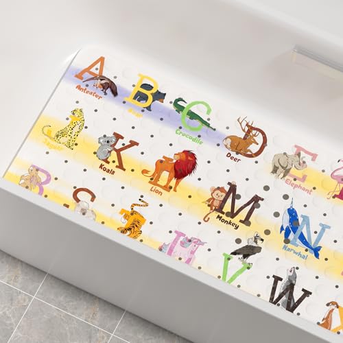 AmazerBath Baby Bath Mat Non Slip, Cartoon Kids Bath Mat for Tub 40 x 16 Inches Full Size Shower Stall Mats - Alphabets & Animals - color: Alphabets & Animals, size: 40" x 16" (Rectangular)