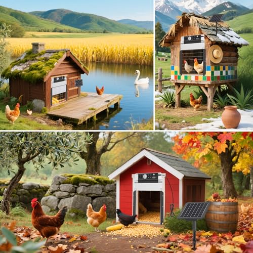 Automatic Chicken Coop Door, Solar Powered Roll-Up Chicken Door with Light Sensor, Timer & Manual Mode, 2000mAh Battery, Aluminum Frame, Anti-Pinch, for Chicken Coop Size:9''x8.3''