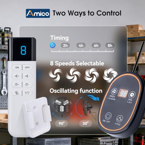 Amico 30 Inch Industrial Wall Mounted Fan with Remote | DC Motor, 8 Speeds, High Velocity, Commercial Shop Fan with Timer for Patio, Warehouse - size: 30 inch
