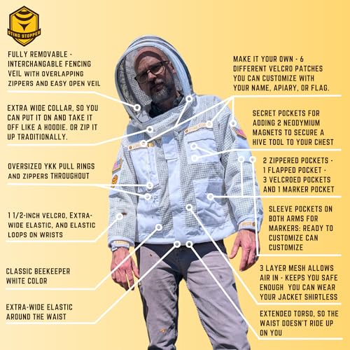 Sting Stopper Ventilated Beekeeping Suit, Olive Green, 5X-Large | Removable Veil, Triple Layer Breathable, Full Body Protection, For Men & Women - color: Beekeeper White, size: 5X-Large