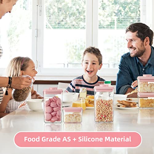 Airtight Food Storage Container - 7 Pcs One Button Handy Container Stackable Food Containers for Snacks Candy Salt Herbs Spices Coffee Bean Formula Popcorn BPA-Free Tight Seal - color: 7 Pcs Set Pink