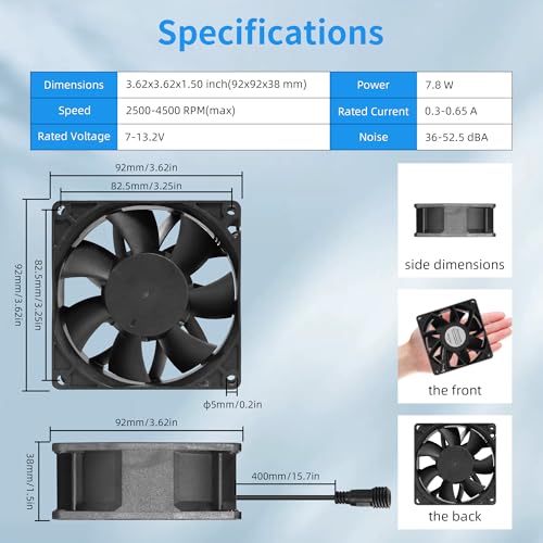 92mm IP68 Waterproof Dual Ball Fan with Stepless Speed Controller 4500RPM | High-Speed 3.62inch Sealed Industrial Ventilation Fan with Rust-Proof Grill for Computers Servers Chicken Coops Greenhouses - size: 92x38mm