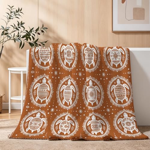 Rustic Orange Turtle Throw Blanket, Soft Flannel Fleece 50" x 60" | Yujiiso Rustic Orange Turtle Blanket Lightweight Decor for Living Room, Bedroom, Office and Travel, Home Decor Gift - color: Rustic Orange Turtle, size: 50"x60"