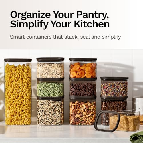 Naked Kitchen 20-Piece Food Storage Containers with Lids – Stackable BPA-Free Borosilicate Glass Pantry Storage Containers with Leak-Resistant Airtight Seal for Kitchen & Pantry Organization – Black - color: Black
