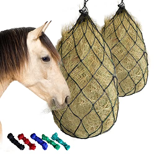 2PCS Durable Slow Feed Hay Net for Horses 40” Length with Strong 4x4” Holes Nylon Rope Hanging Suitable for Trailer and Stall, Slow Feeding Reduce Waste - color: 2PCS-Black