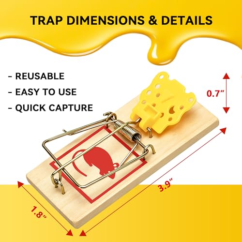 LULUCATCH Mouse Traps,12 Pack Classic Plastic Pedal Snap Traps for Indoor Outdoor Use, Fast & Effective High Catch Rate Wooden Mouse Traps, Reusable Mice Rodent Traps for Home, Garage & Kitchen