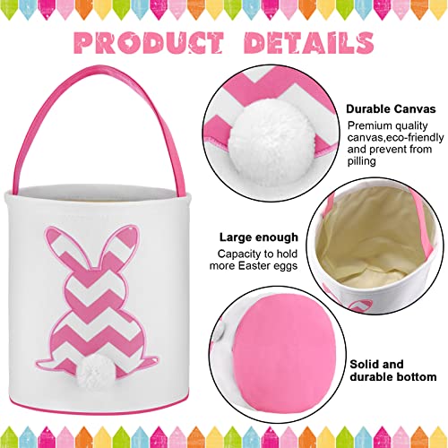 4 Pcs Easter Basket Bags Canvas Bunny Baskets Egg Bunny Tote Bag Easter Eggs Hunt Bucket Rabbit Fluffy Tails Party Celebration Toys Carry Candy Rabbits Print Buckets for Gift Sets - style: Pastel Bunny