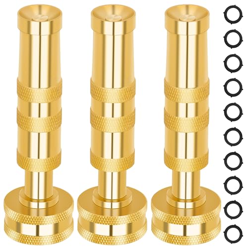 AUTOMAN Brass Hose Nozzle – High Pressure Jet Nozzles 3 Pack, Heavy Duty Sprayer for Garden Hoses, Adjustable Spray Gun,Solid Twist Water Hose Nozzle for Patio, Lawn, Car Wash, Extra 10 Rubber Washers - size: Brass Twist Nozzle-3 Pack